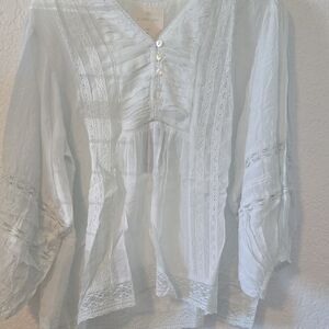 Exquisite Light Blue Blouse with Lace Accents